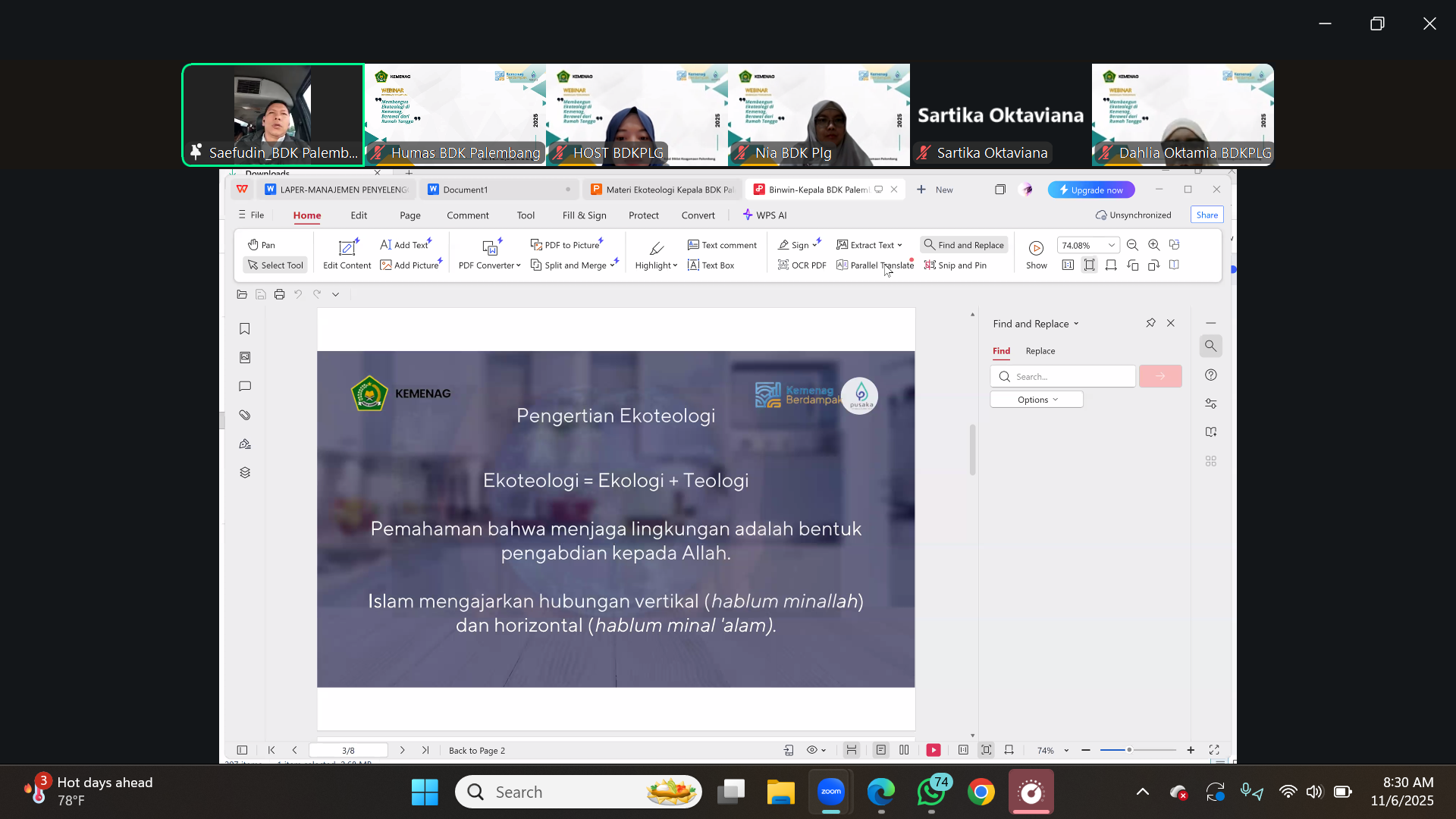 Tekankan Nilai Ekoteologi dalam Webinar Bimbingan Perkawinan BDK Palembang